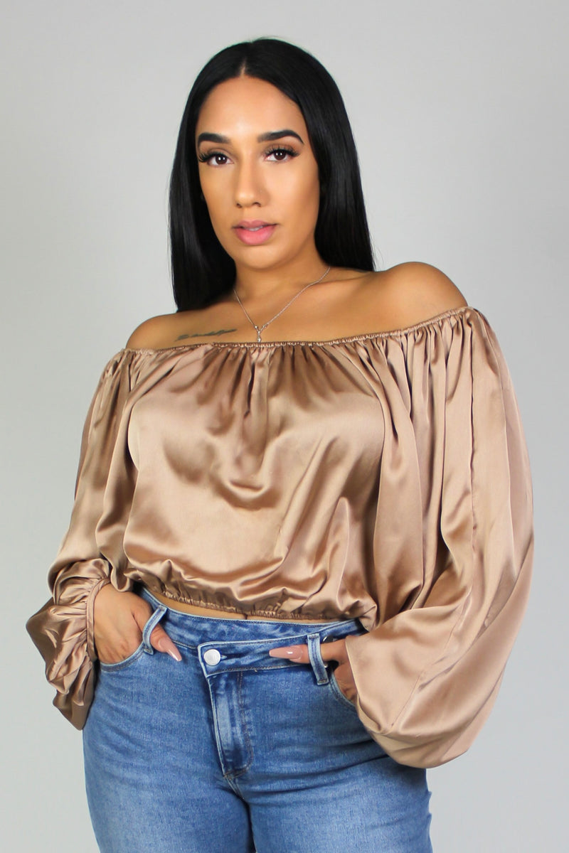 Princess Treatment Balloon Sleeve Off Shoulder Top (Taupe)